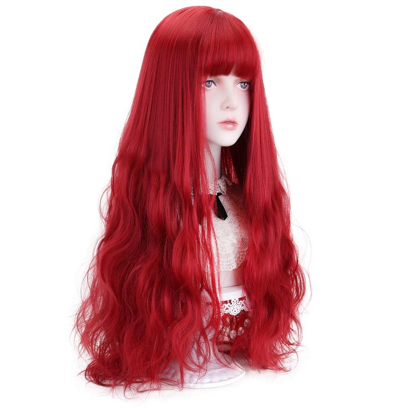 STYLER Long Red Synthetic Wig with Bangs  Natural Long Wavy Cosplay Wigs for Women Halloween Christmas 30 Red